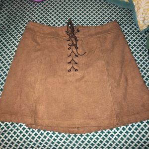 Faux Suede Lace Up Skirt